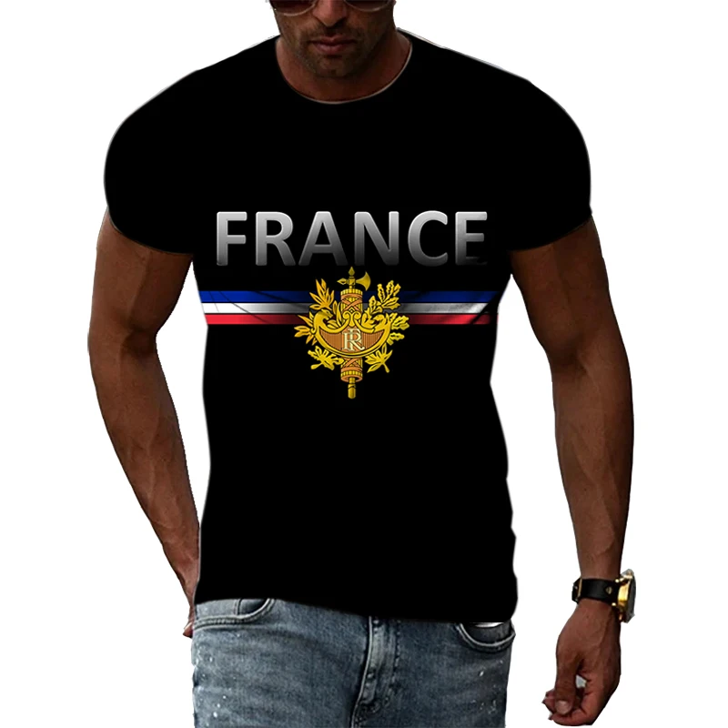 

French Flag Figure Landscape Summer Vintage New 3D Printed Street Fashion Hip Hop Men And Women Short Sleeve Round Neck T-shirt