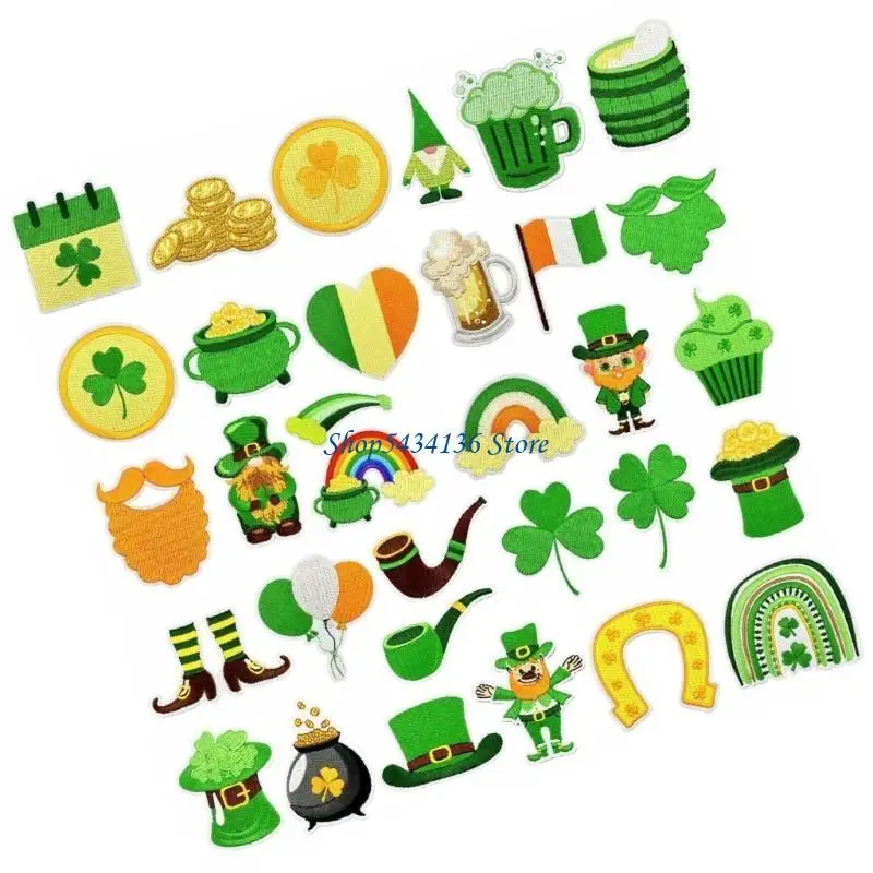 H7ED 32PCS Patrick's Day Sticked Patches Applique Iron auf gestickten Nähen auf Flecken für Kleidung Jacken Rucksäcke – Detail 1