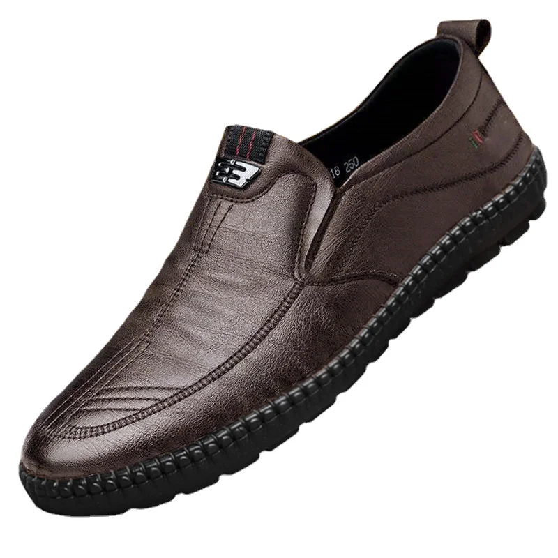 2024 Mens Leather Loafers Non Slip Walking Flats Breathable Outdoor Slip on Casual Shoes for Male Work Office Driving Sneakers 6