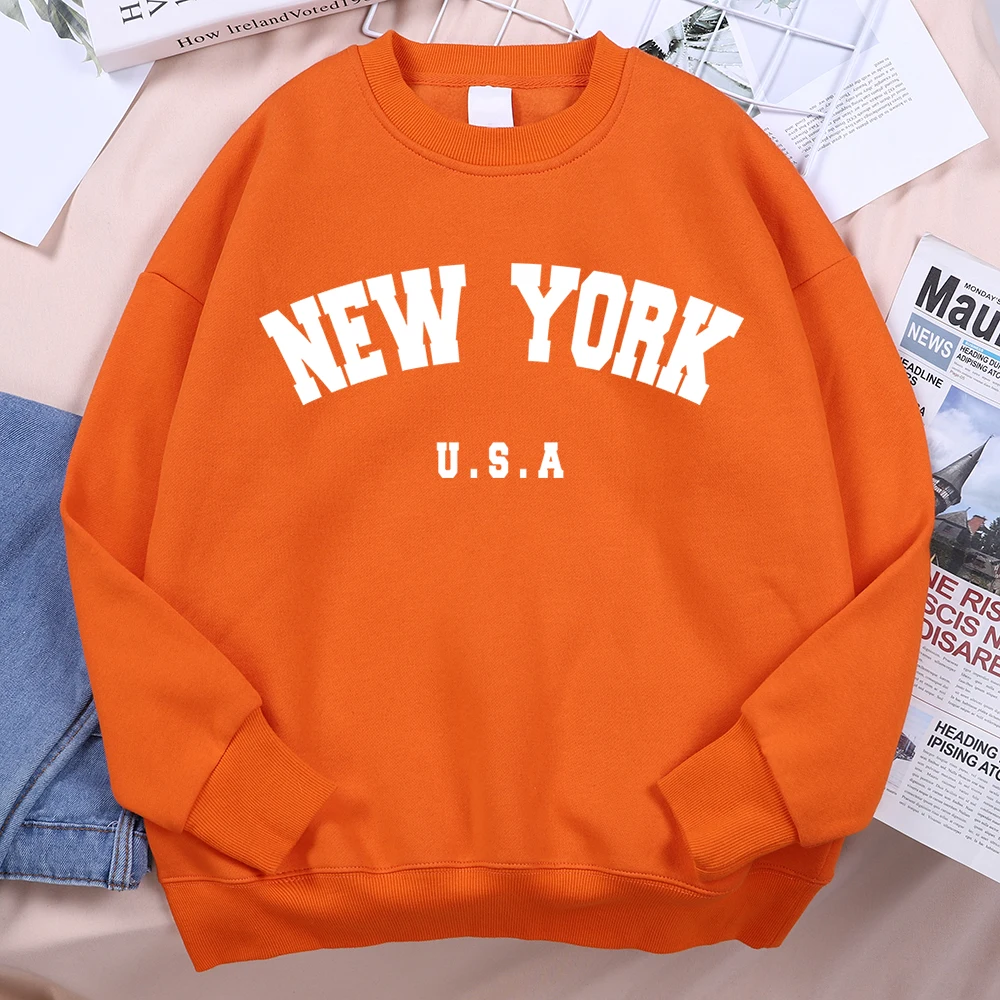 New York Usa Letter Print Streetwear Man Loose Fitness Clothes Fashion High Quality Hoodie Fleece Pullover New Sweatshirt Women