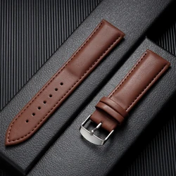 Vintage Calfskin Leather Watch Band with Pin Buckle - Silver, Black, Gold, and Rose - 24mm (Dark Brown)