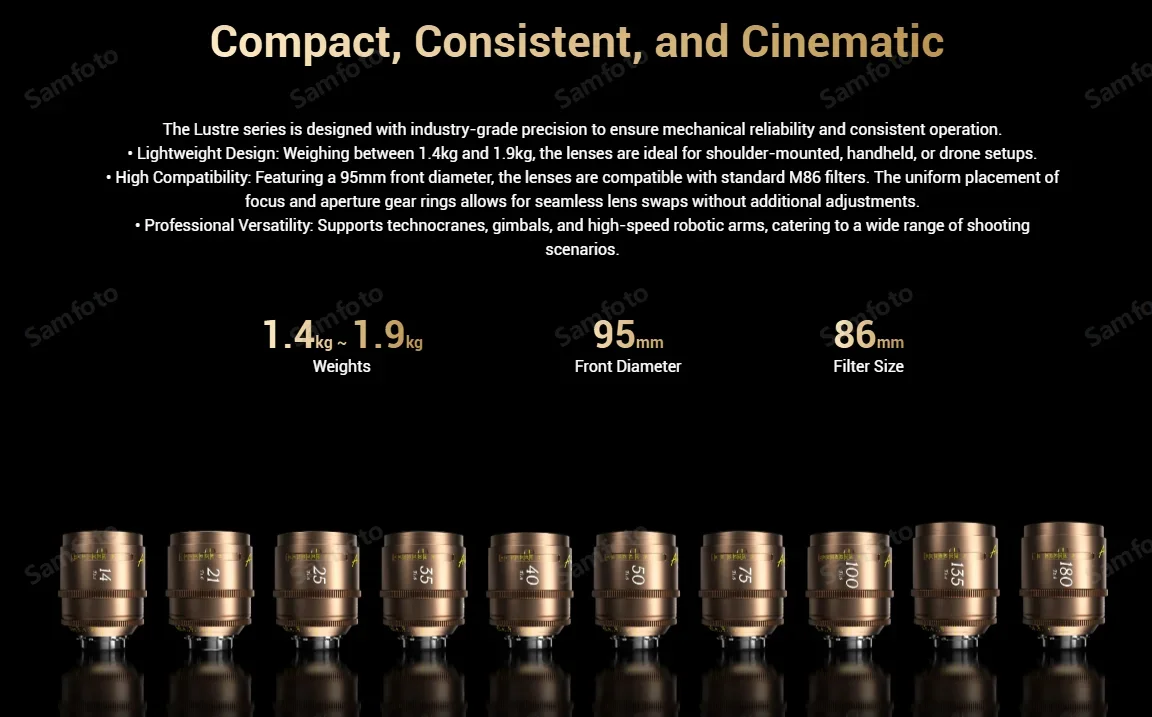 DZOFilm Arles Lustre 21mm 25mm 35mm 40mm 50mm 75mm 100mm T1.6 14mm 135mm T2.2 180mm T2.8 FF/VV 시네마 프라임 렌즈 (EF PL 마운트