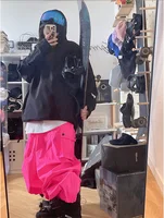 Unisex Oversize Fluorescent Pink Ski Pants Women Men Outdoor Windproof Waterproof Snow Sports Bibs Trousers Ski Snowboard Pants 4