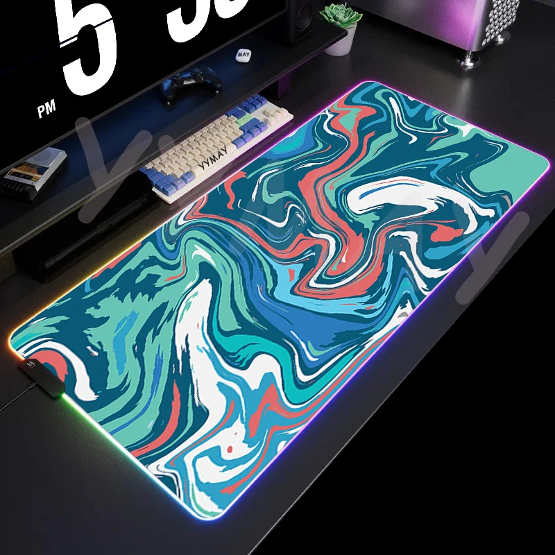 Alfombrilla de ratón RGB líquida para videojuegos, alfombrillas para jugador LED grandes, alfombrilla de escritorio para PC, alfombrilla luminosa para ratón, alfombrillas para teclado grande, alfombra
