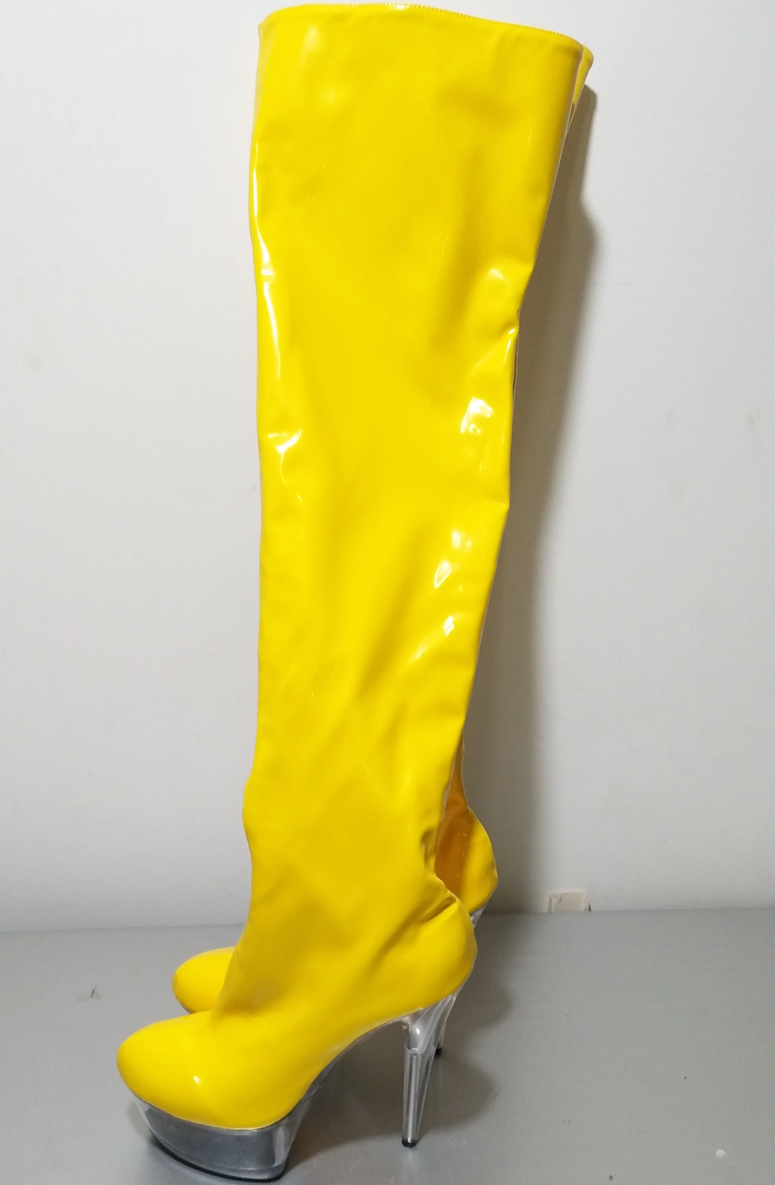 15 cm sexy transparent soles, boots, model stage walking shoes, fashionable noble temperament and knee dance shoes