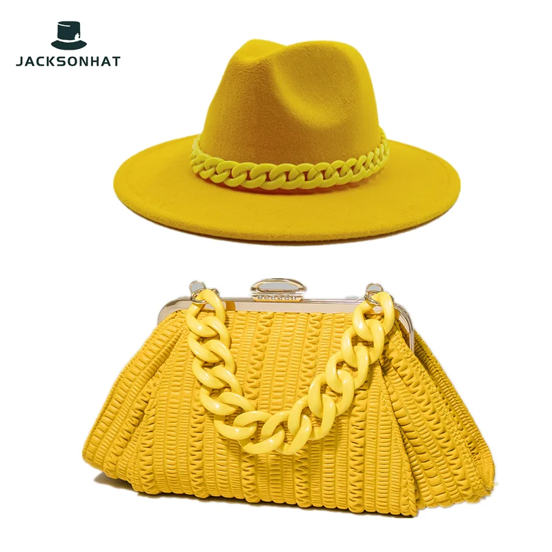 Hat Bag Sets Women Fedora Straw Hat And Bag Set Chain Bag Hat Set