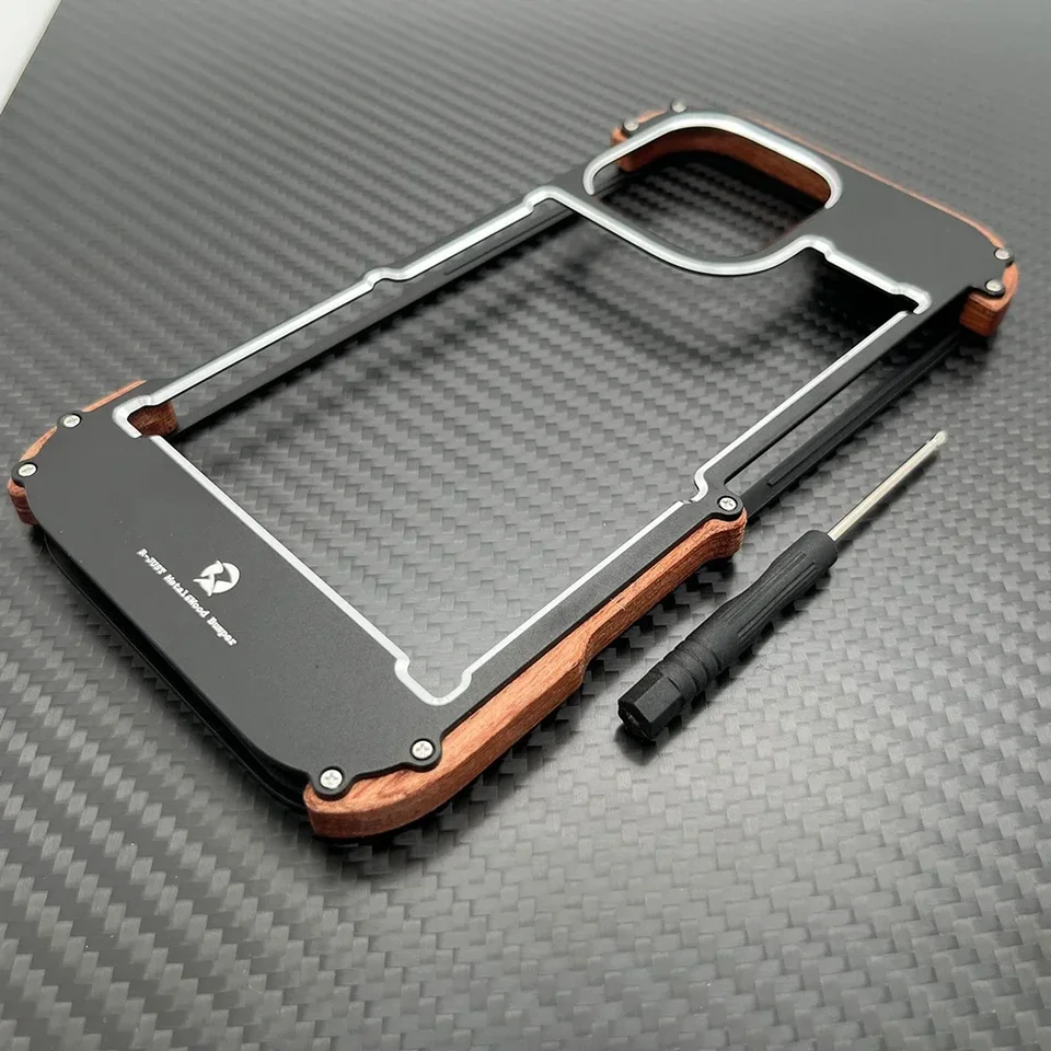 Custodia In Legno Leggera Per IPhone 16 Pro Max Paraurti In Metallo 15 Plus 14 13 Cover Con Telaio Cavo Laterale In Legno Di Lusso Funda Protezione - Foto 2
