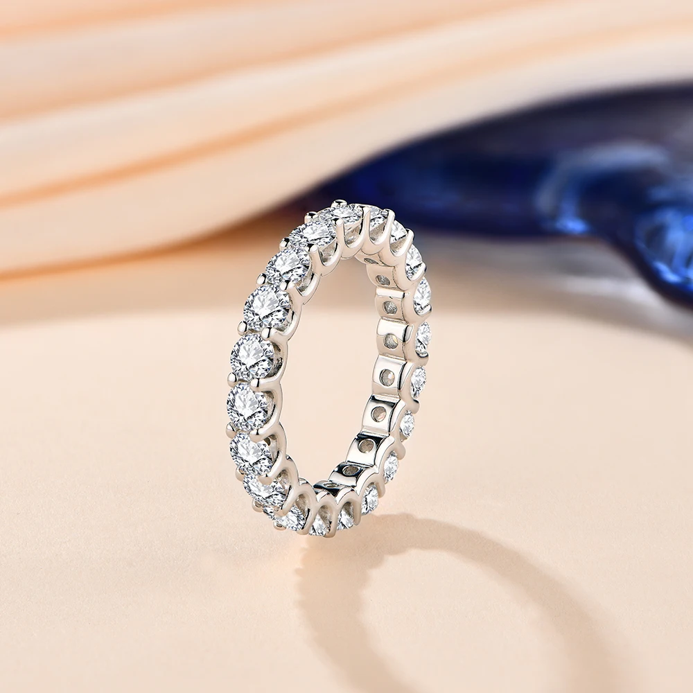 ATTAGEMS New in Round Cut 3.5mm Moissanite Rings  D Color VVS1 Etenity Diamond Engagement  Wedding Bands For Women