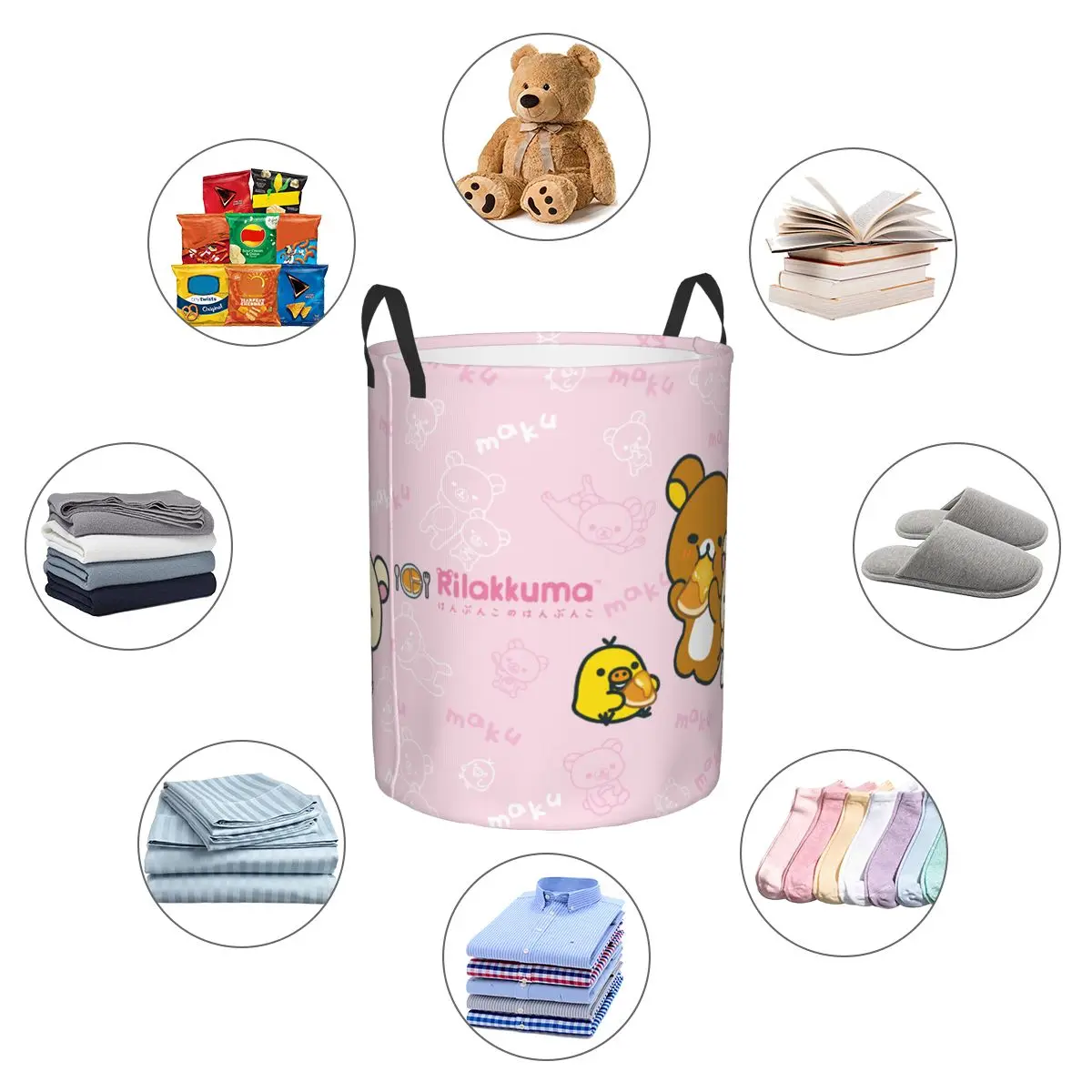 Custom Kawaii Cartoon Rilakkuma Bear Laundry Basket Foldable Toy Clothes Hamper Storage Bin for Kids Nursery 5