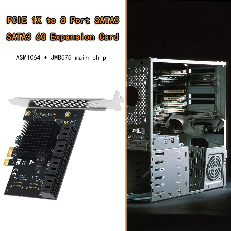 PCIe to SATA Ȯ ī, 8 Ʈ SATA Ƽö̾, PCI ͽ X1 Ʈѷ, SATA 3 HDD SSD , ä PCI E SATA3 