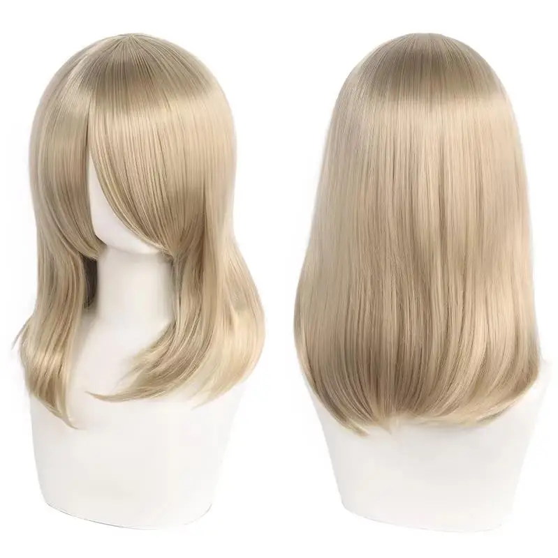 QQXCAIW Hochwertige 40 cm mittlere Cosplay-Perücke mit Pony, Schwarz, Blond, Rosa, Rot, Blau, Lila, hitzebeständige Kunsthaar-Perücken – Detail 25