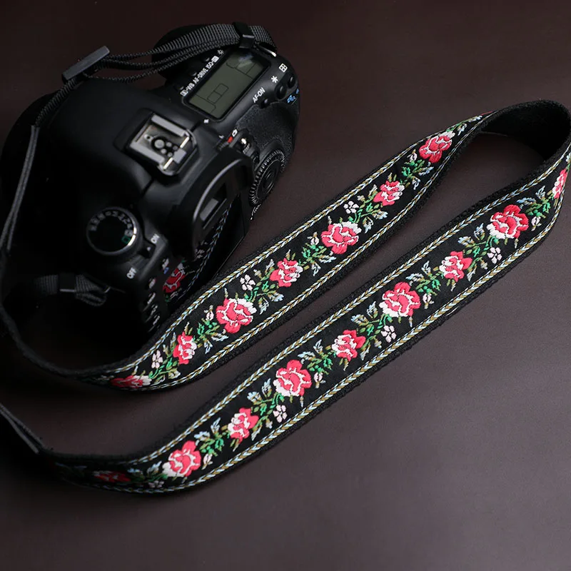 자수 에스닉 스타일 카메라 스트랩 DSLR 미러리스 디지털 사진용 교체 가능..