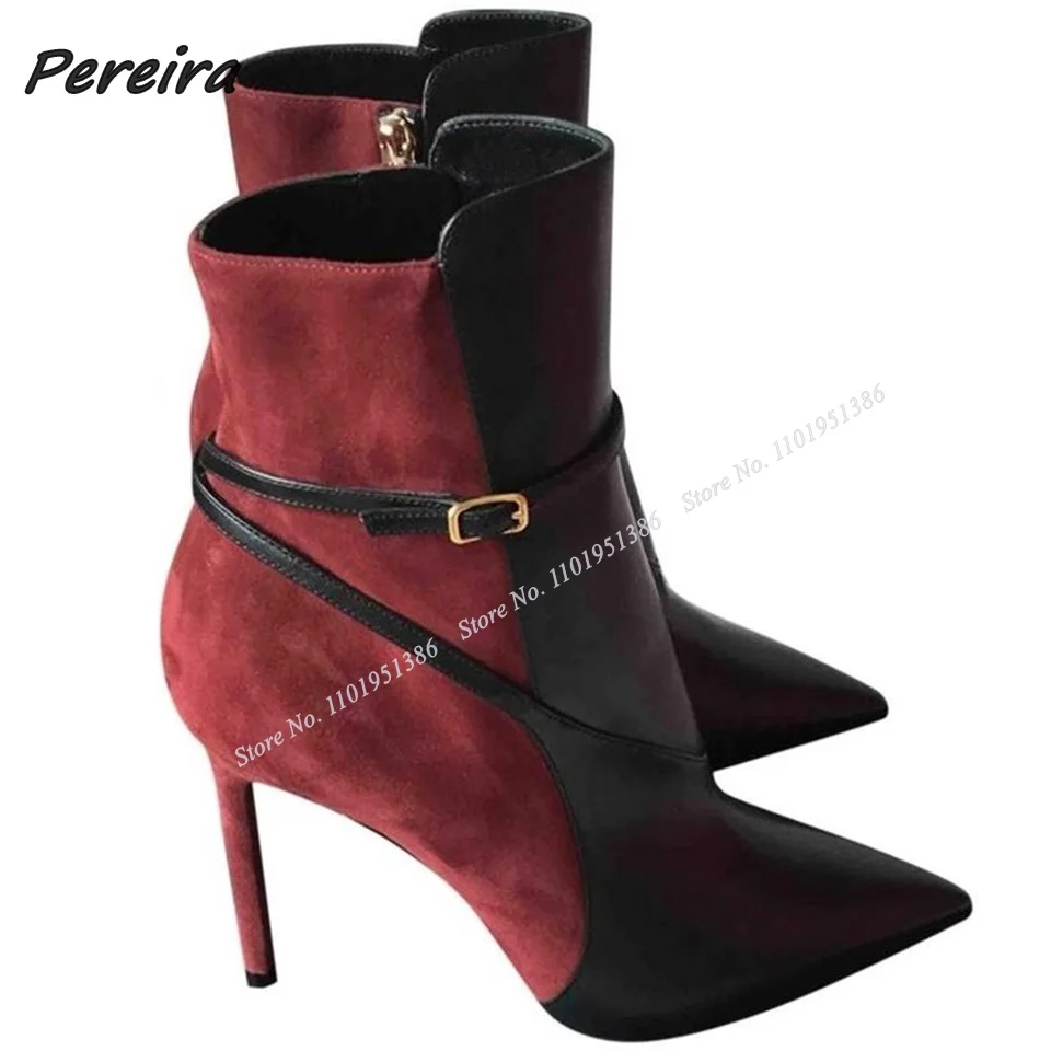 

Pereira Mixed Color Suede Boots Women Shoes Side Zipper Thin High Heel Soft Leather Knee High Sexy Black Big Size Shoes On Heels