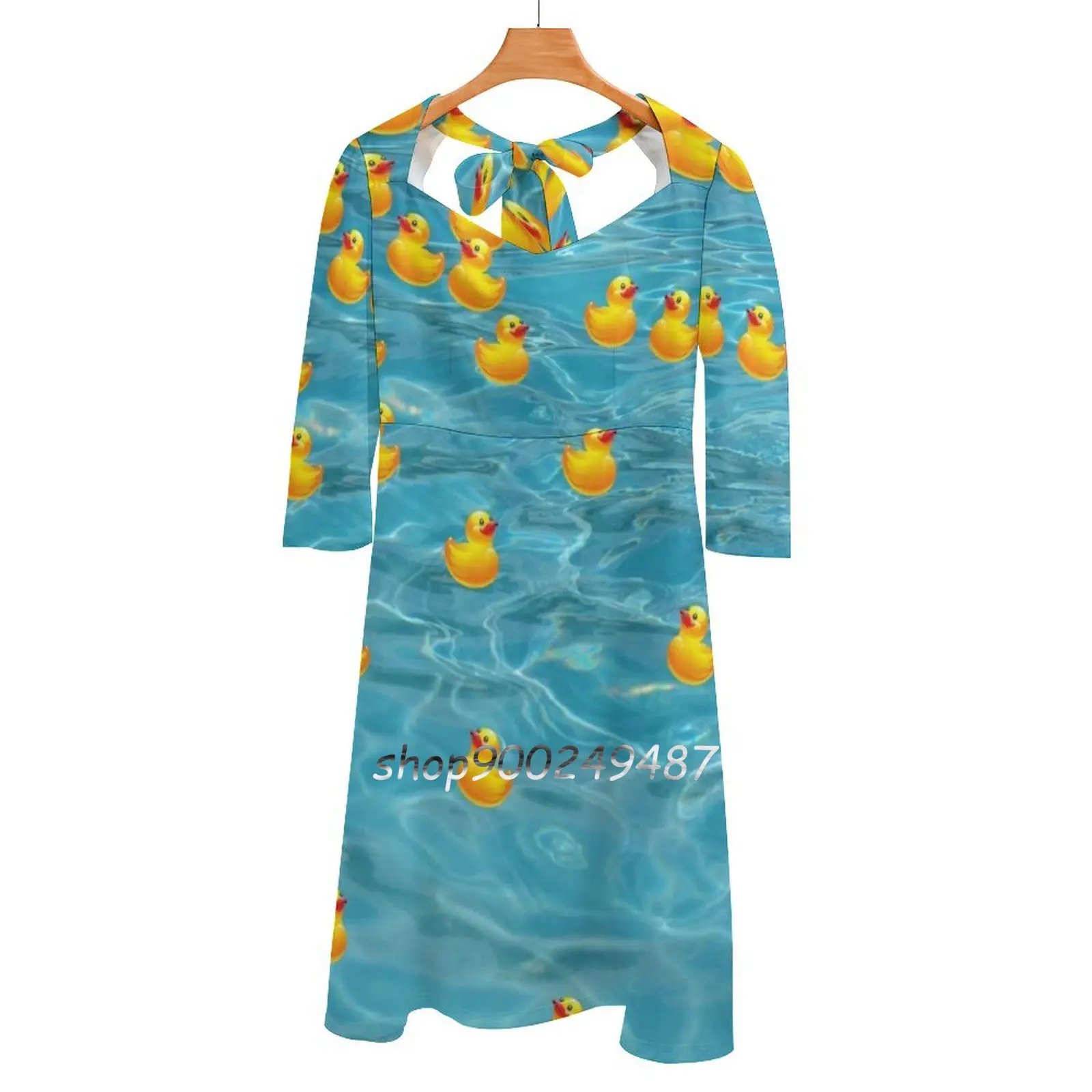

Rubber Ducky Heaven Ver.2 Square Neck Dress Cute Loose Print Dresses Elegant Beach Party Dress Duck Love Lover Ducky Duckies