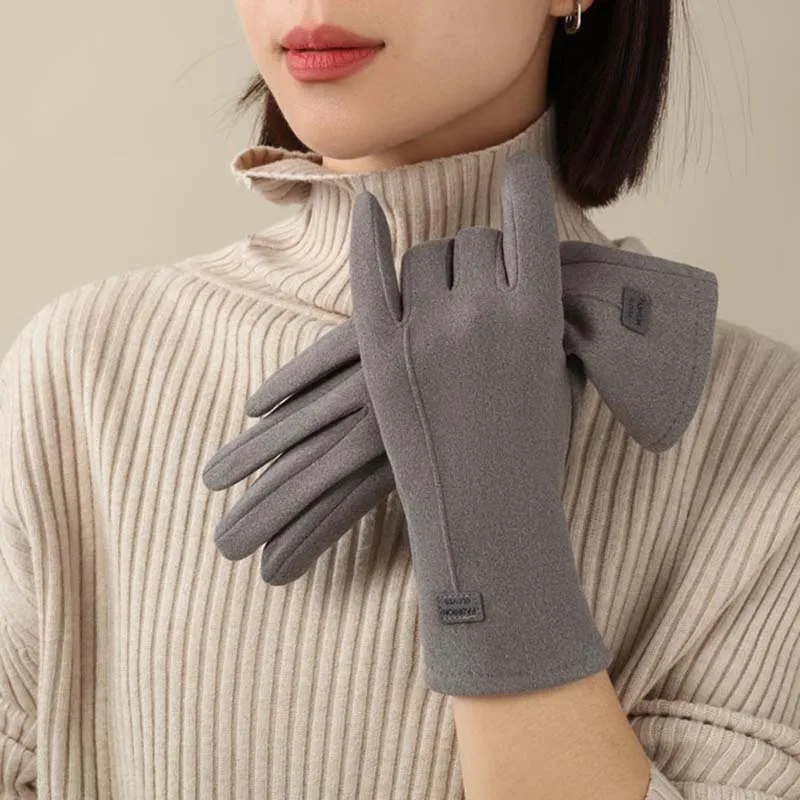 Autumn Winter Warm Plus Velvet Thicken Windproof Cold Proof Touch Screen Gloves For Women's Outdoor Sports Driving Mittens