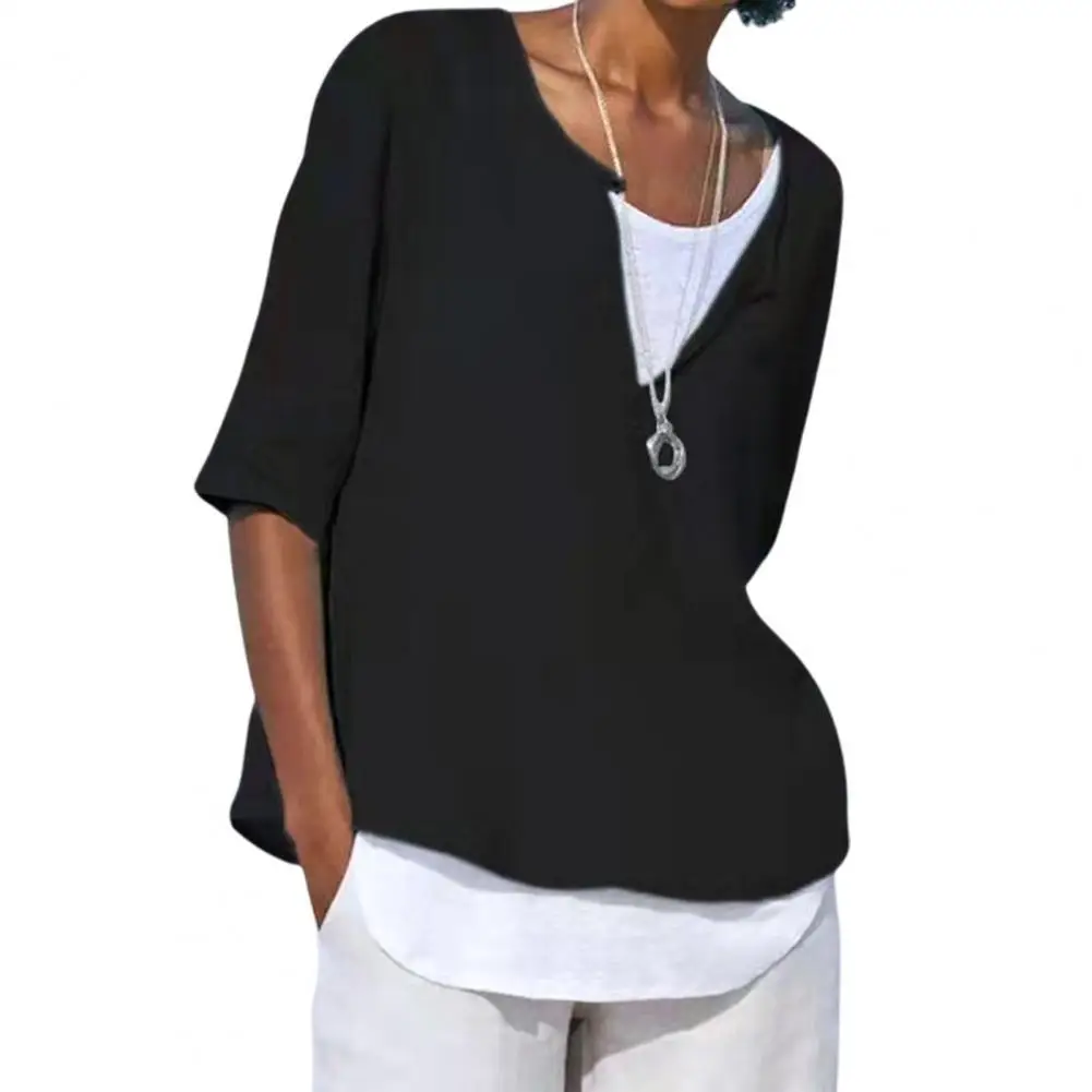 

Trendy Casual Loose Cotton Linen Women Shirt Comfy Pullover Tops Oversized Pure Color Lady Blouse Daily Clothing
