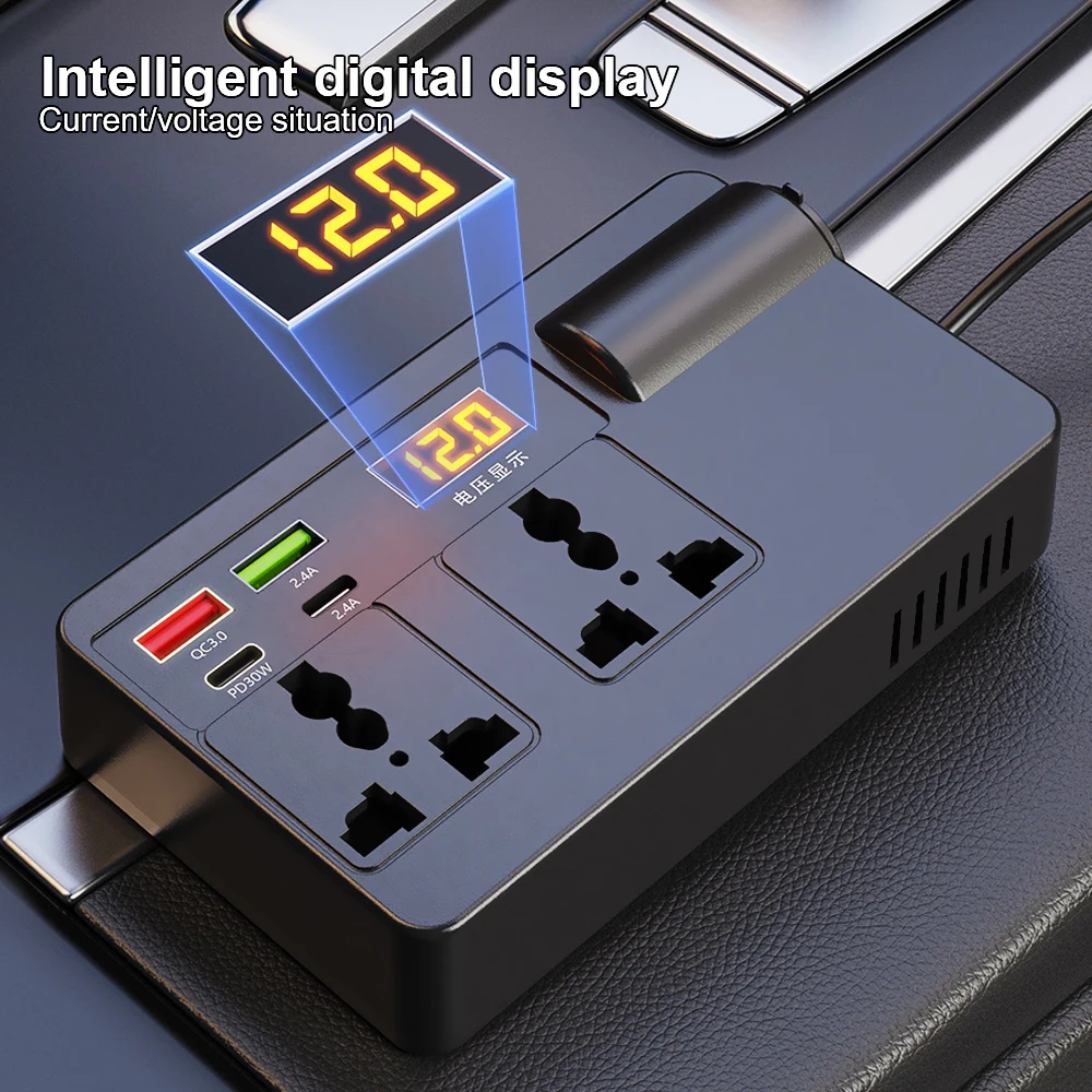 Car Inverter 200W DC 12V/24V to AC 220V Converter ON/OFF Switch QC 3.0 USB/PD/Type-C Chargers Power Adapter Voltage Detection