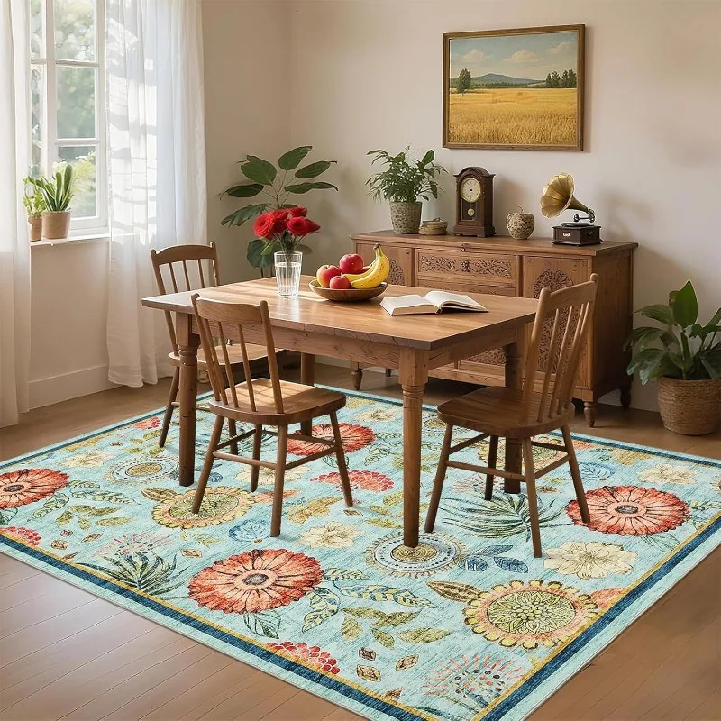 Black Nordic Style Living Room Carpet Large Area Retro Print Bedroom Rugs Machine Washable Non-slip Coffee Table Sofa Mats Tapis