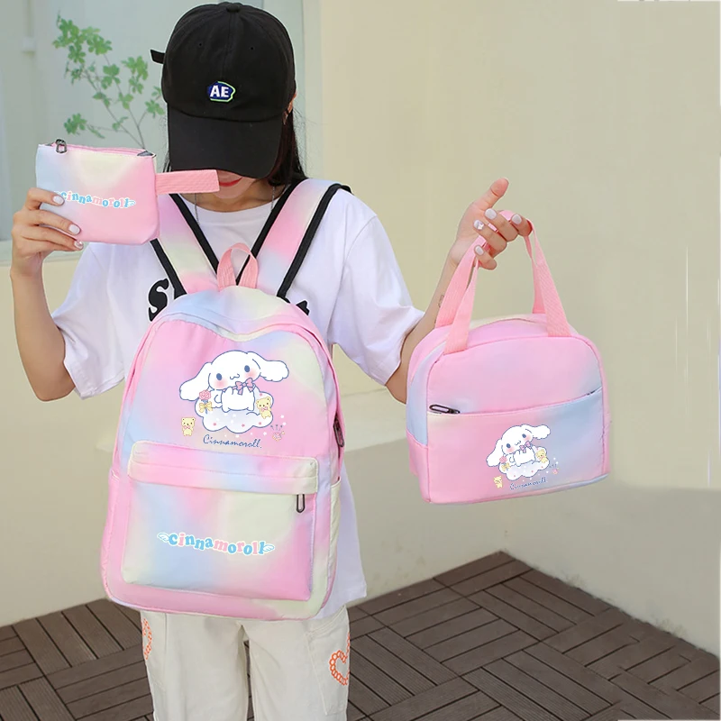 산리오 시나모롤 애니메이션 백팩, 학생 가방, 학교 배낭, 소년 소녀, 어린이, 카와이 필통, 런치 가방, 세트당 3 개