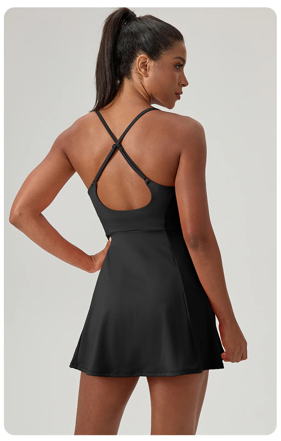Women’s Sleeveless Tennis Dress Cross Backless Golf Long Skirt Shorts Two Pockets Training Dancing Quick Dry Sport Long Dress