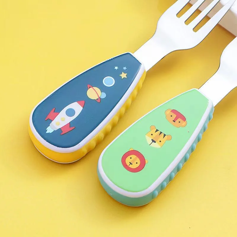 Baby Cutlery Set Children's cartoon spoon and fork set Lion Rocket Unicorn Baby cutlery Milk powder mixing 304 stainless steel