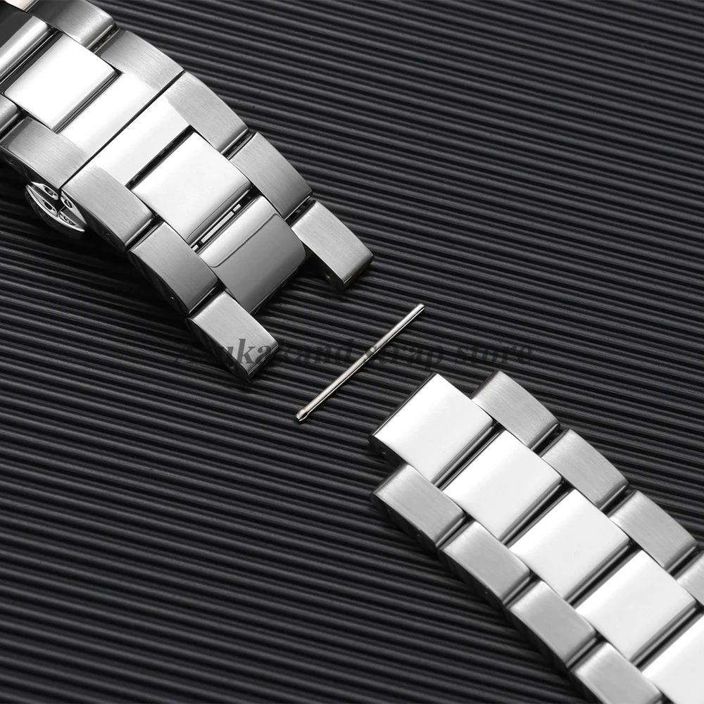 Stainless Steel Curved End Watch Band with Butterfly Buckle - Universal Fit