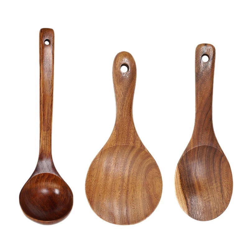 

HOT SALE 3 Pcs Acacia Wooden Spatula Cooking Shovel Spoon Rice Spoon Wooden Soup Spoon Cooking Utensils Non-Stick Cooking Specia