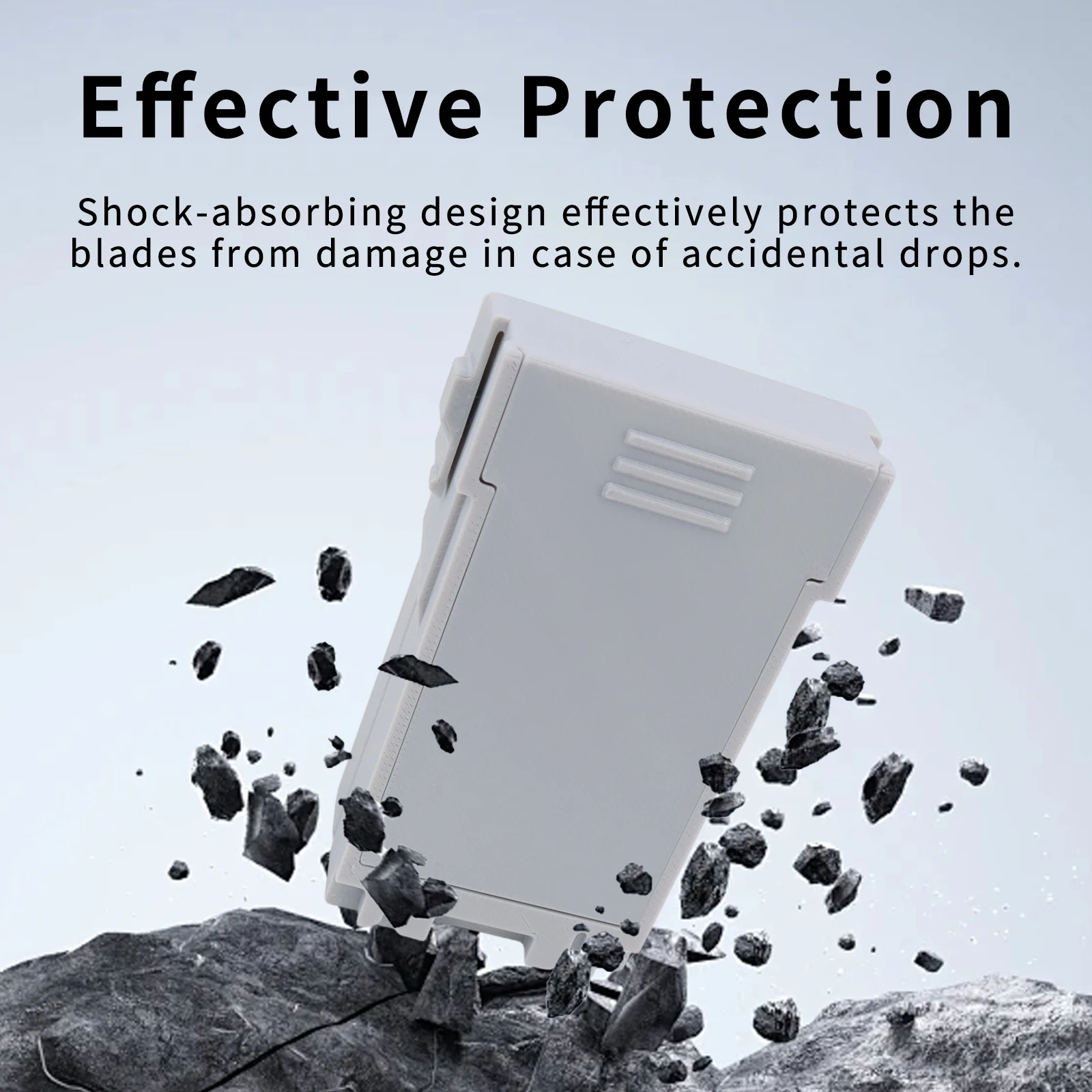 Étui de rangement pour hélices DJI Mini 5 Pro, vue de dessus avec le logo DJI, protection anti-choc et anti-poussière.
