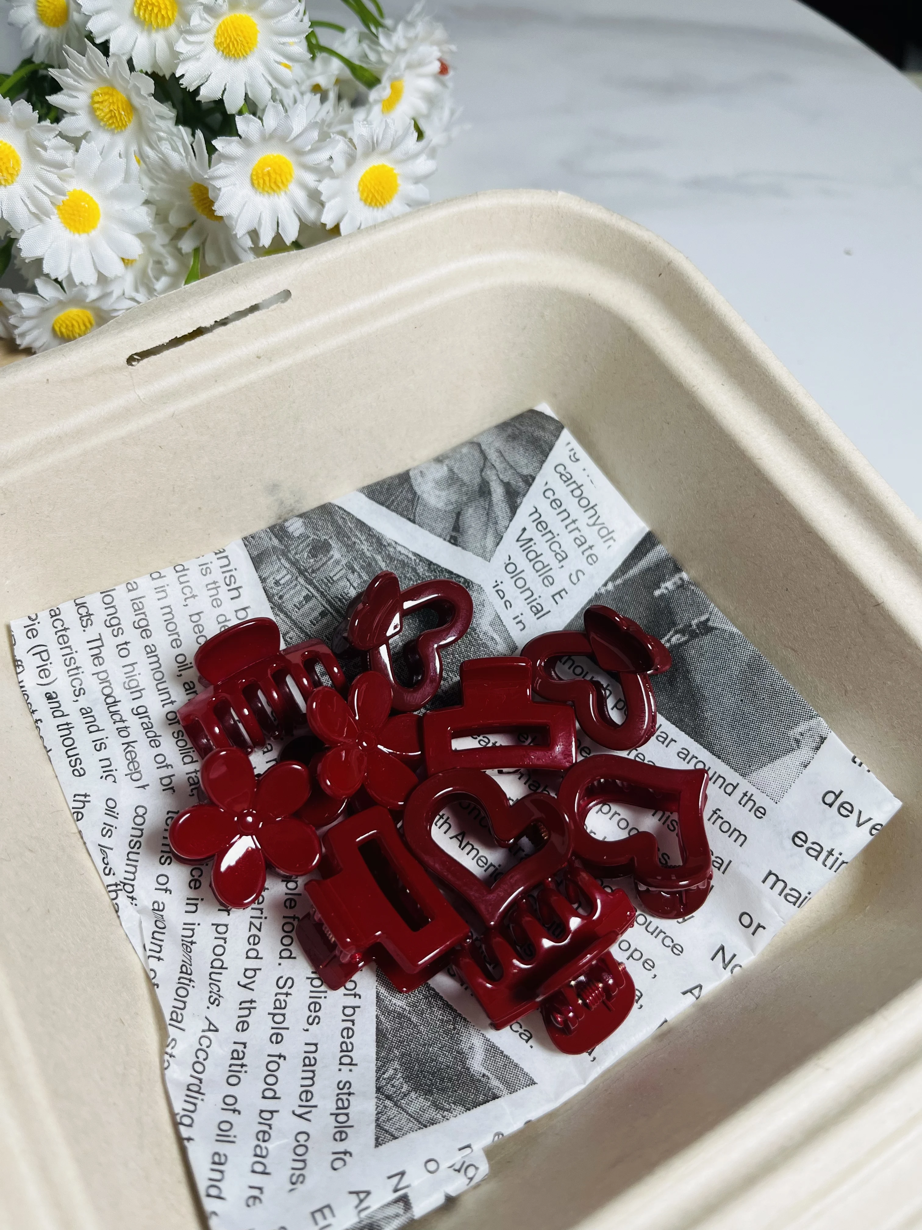 10 Stücke Vintage Rot Farbe Matt Geometrische Herz Blume Kleine Haarnadeln Haarspangen Klaue Haarspangen Für Frauen Mädchen Haarschmuck – Detail 3