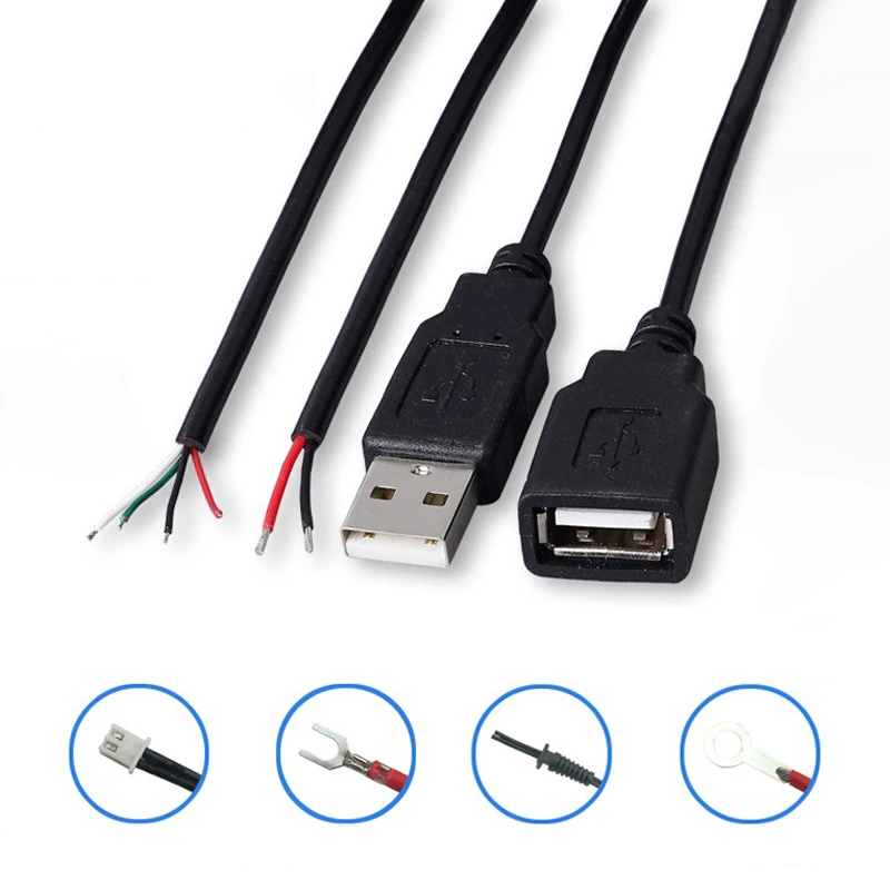 0.3m/1m/2m Power Supply Cable 2 Pin USB 2.0 A Female Male 4 Pin Wire Jack Charging Cord Extension Connector 5V Line