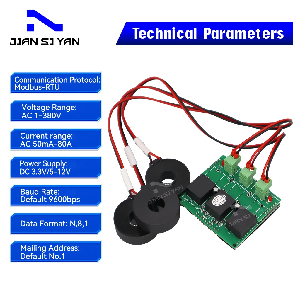 JSY-MK-333 80A 3 fasi 4 fili tensione di corrente bidirezionale modulo misuratore di energia elettrica a due canali RS485 TTL 12mm CTs chiuso