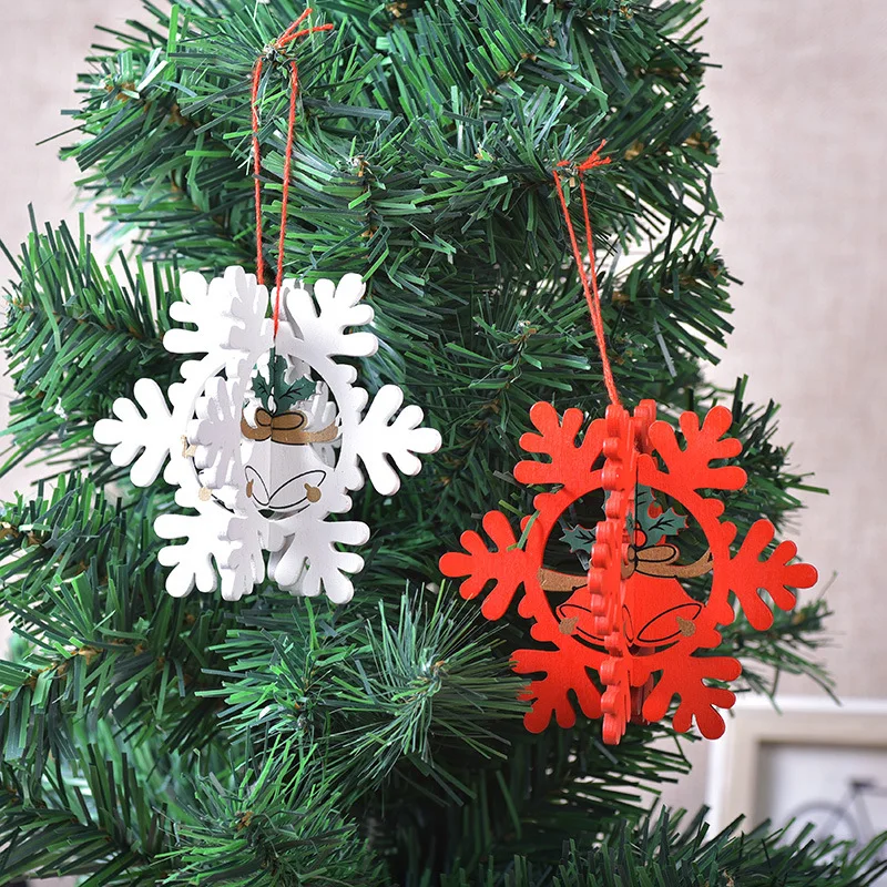 Christmas Wooden Hollow Christmas Tree Snowflake Ornament 3D Christmas Bell Pentagram Ornament Home Holiday Party Decoration