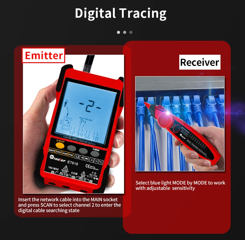 TOOLTOP ET616/ET618 Network Cable Tester LCD Display Analog Digital ...