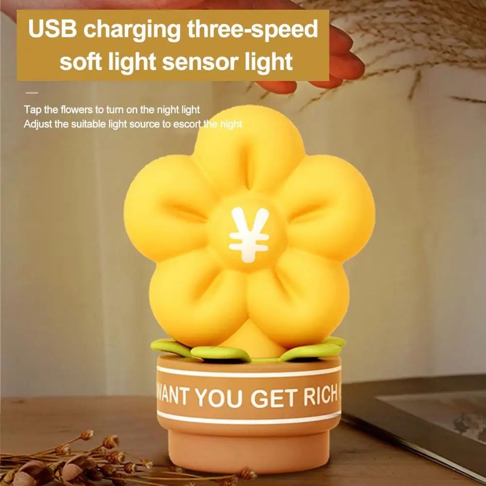

Night Light Cartroon Flower Shape Press Type Rechargeable Timing Light Children Bedside LED Night Lamp Desktop Ornament Table La