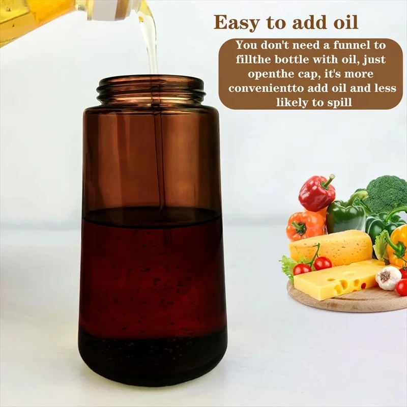 2-in-1 16oz 470ml Brown Glass Oil Sprayer Leakproof Eco-Friendly Olive Oil Dispenser Perfect for Cooking BBQ Grill Air Fryer 4