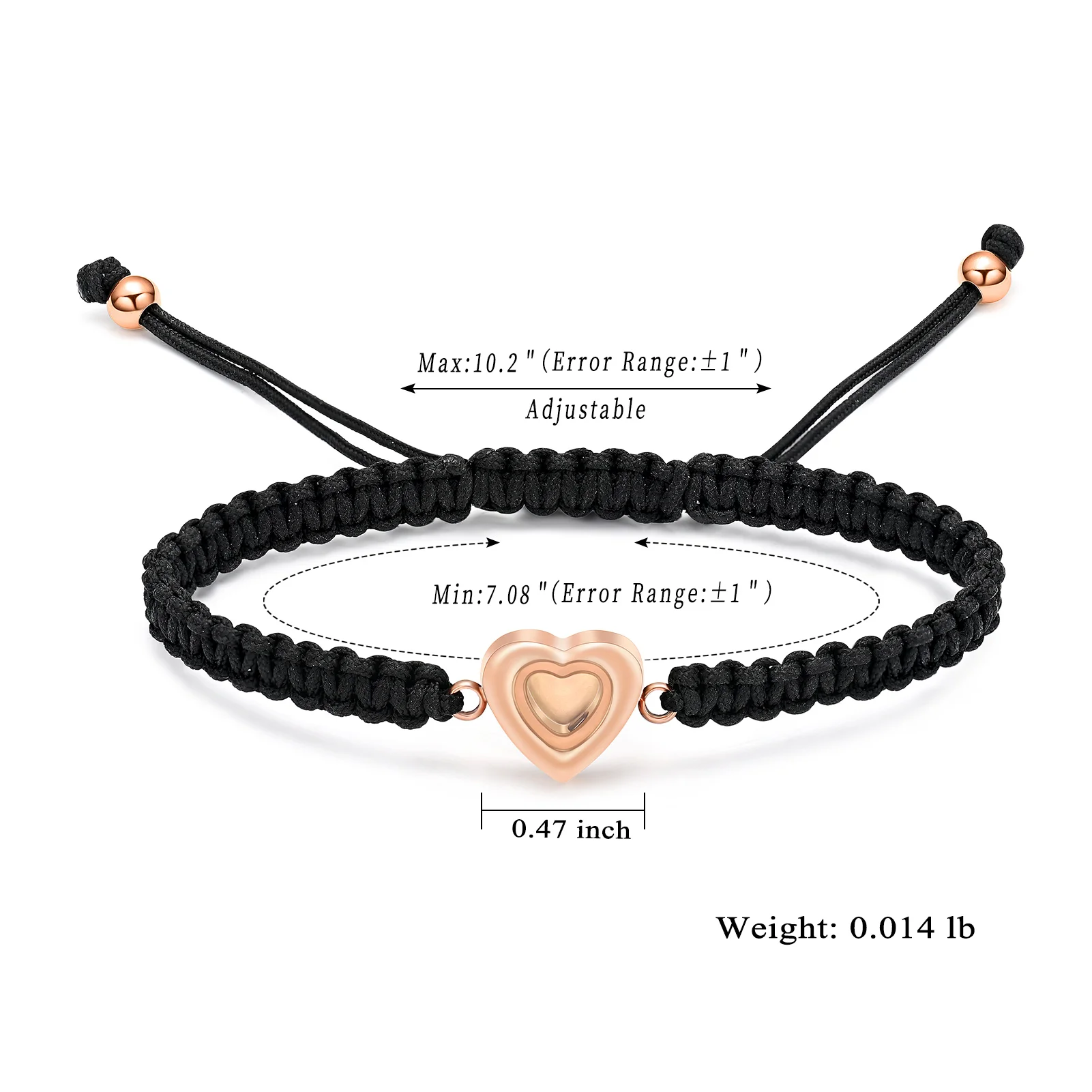 Women Memorial Ashes Bracelet Braided Rope Transparent Heart Mini Urns Ashes Holder Keepsake Jewelry Bangle Length Adjustable 3