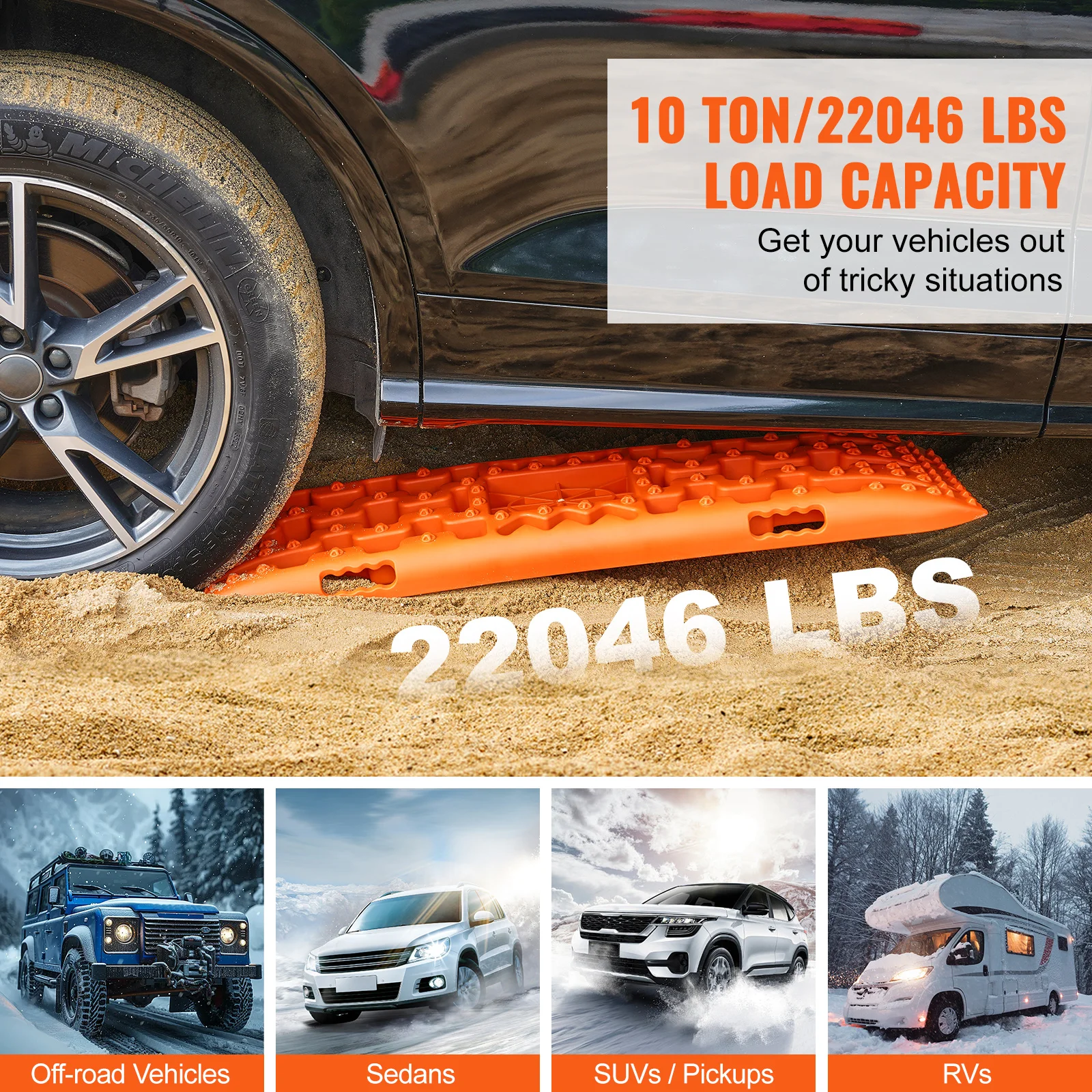 10 TON Traction Boards PP Material Recovery Boards For Off-road Vehicle Car Pickup SUV RV Pair Tire Traction Mats