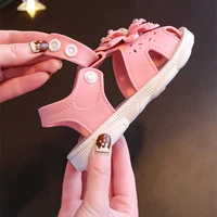 New Summer Sandals Kids Sweet Princess Fashion Covered Toes Soft Non-slip Pink Flower Children Snap Button Flat Casual Shoes 5