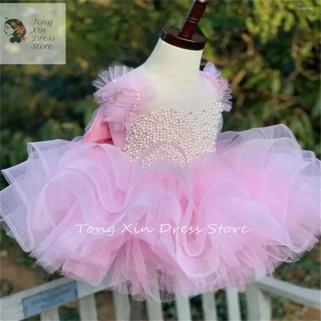 

Luxurious Pink Baby Girl Dresses Tulle Organza Tiered Tutu Girls Birthday Party Gown Christmas New Year Dress Gift 1-14Years