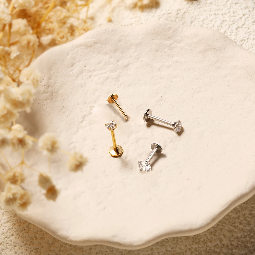 2/8PCS Stainless Steel Eearring Nose Stud Cartilage Piercing Jewelry Helix Tragus Lip Flat Back Tiny Earrings for Women 18G 4