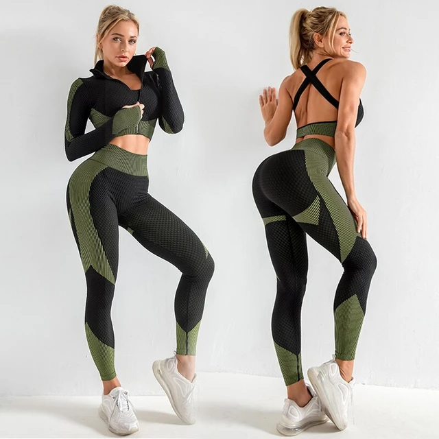 Women 2/3pcs Seamless Workout Outfits Sets Yoga Sportswear Tracksuit  Leggings and Stretch Sports Bra Fitness