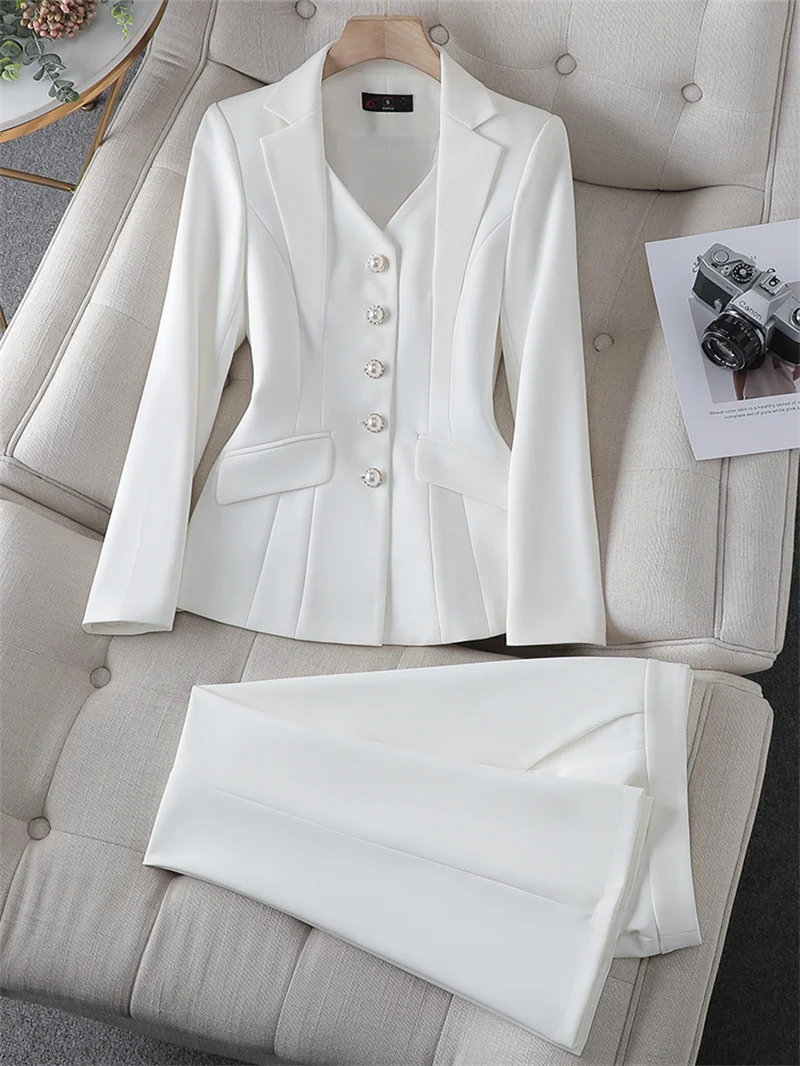 

ZJYT Business Chic Office Lady Blazer Pant Sets Two Piece for Women 2024 Spring Elegant Outfit Plus Size Jacket Trousers Suit