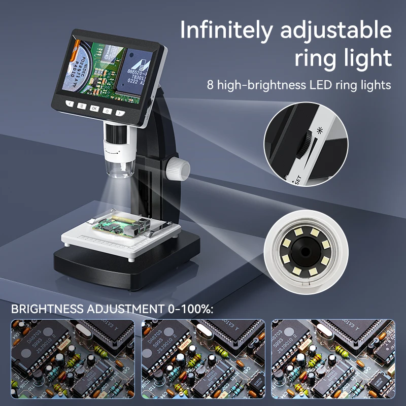 Digital Microscope 4.3inch 1000X Zoom 1080p 8LEDS Coin Microscopio Video Camera Microscope for Electronics Repair Soldering 4