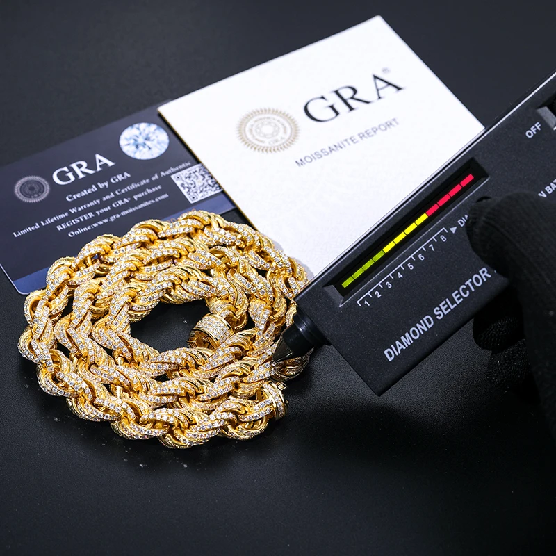 モアサナイト使用 、 ロープチェーン 男性用Vvsモアッサナイトロープ,8mm/12mm,925スターリング