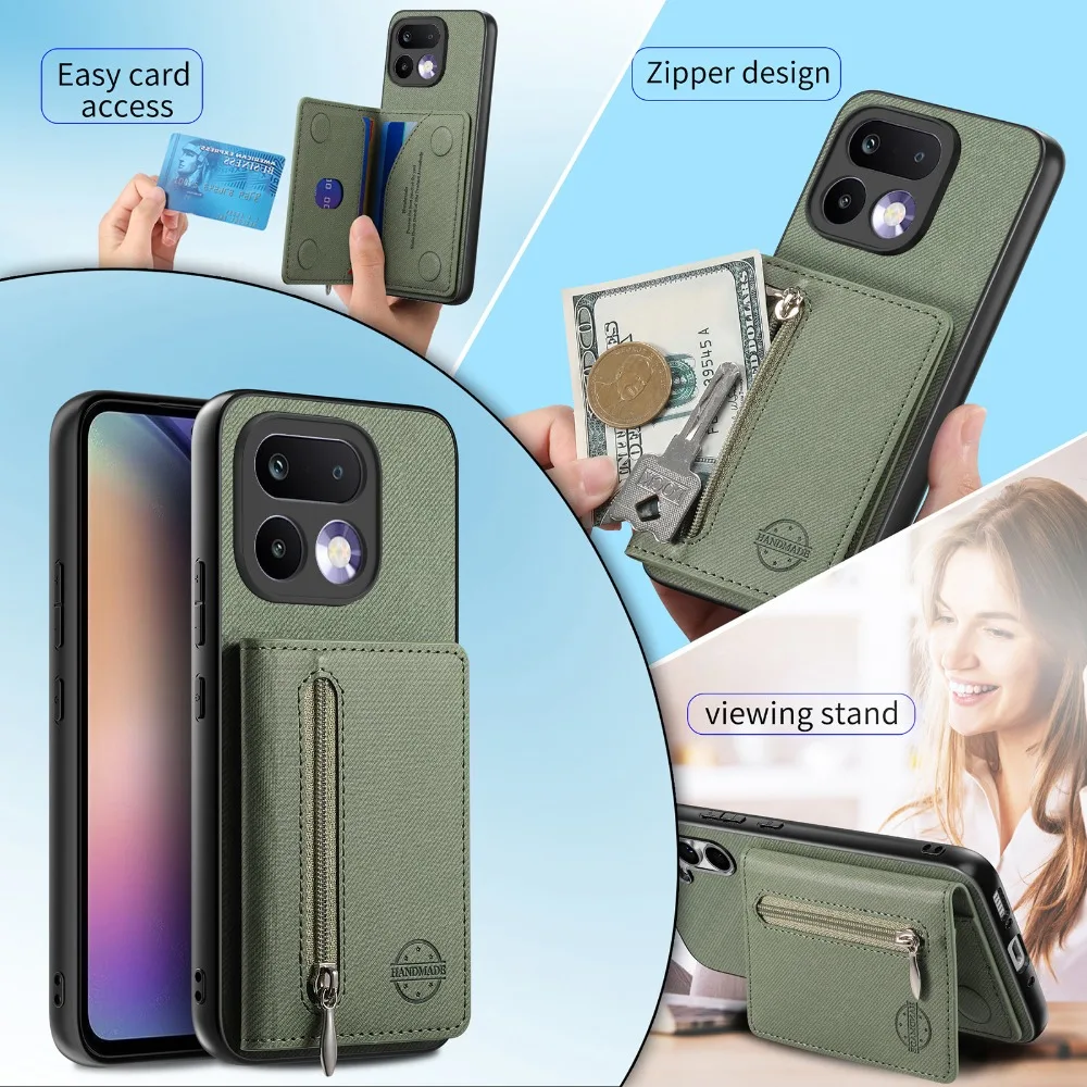 Zipper Leather RFID Protective Phone Card Cover with 360-Degree Bumper