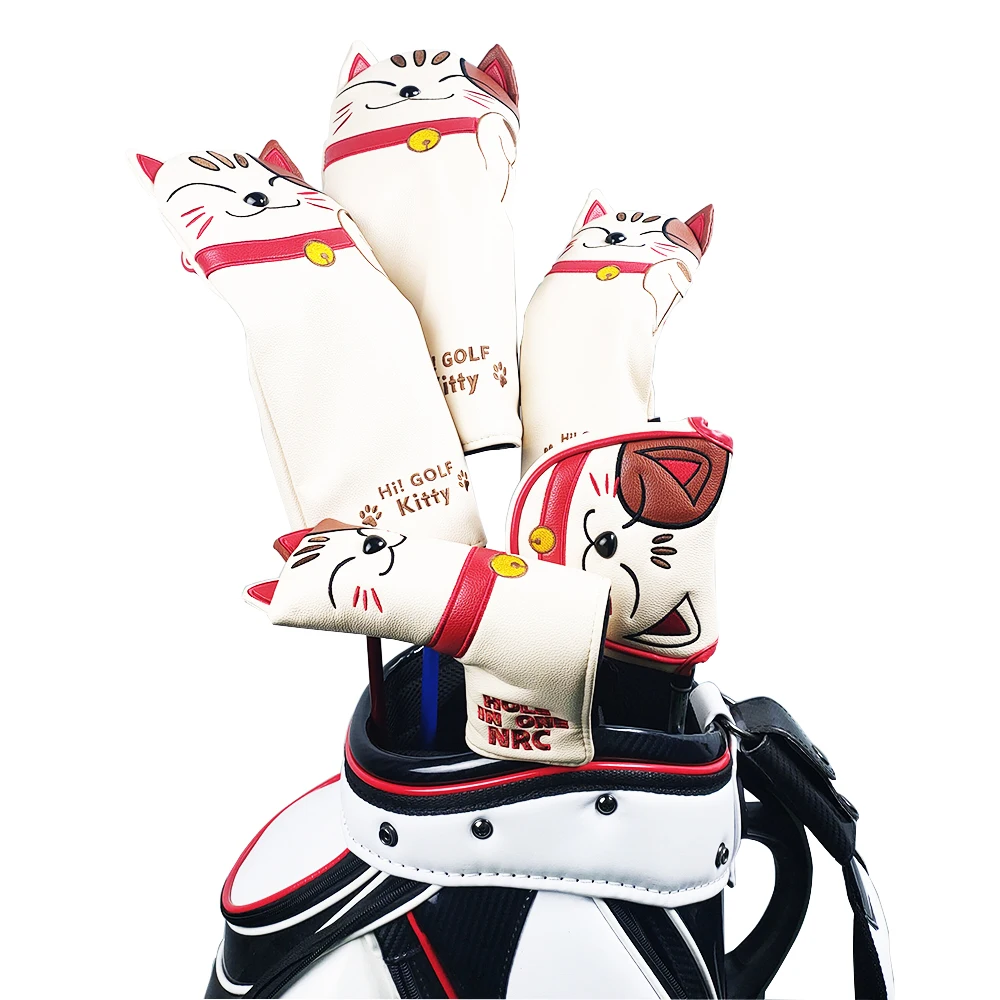 

Lucky Kitty Cartoon Animal Cat Golf Club Head Covers Headcover Driver Fairway Wood Hybrid Covers Set