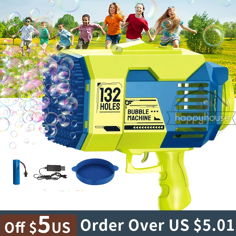

132 Hole Gatling Bubble Machine for Children Racket Launcher Automatic Bubble Gun For Kids Soap Bubble Maker Bubble Blower Toy