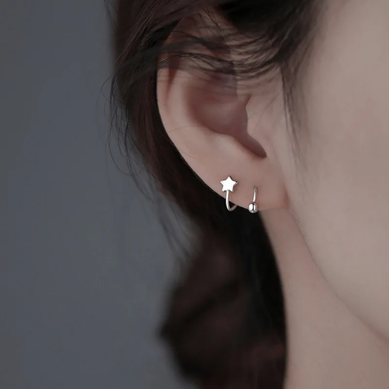 3 Pairs 925 Sterling Silver Star Stud Earrings For Women,Tiny