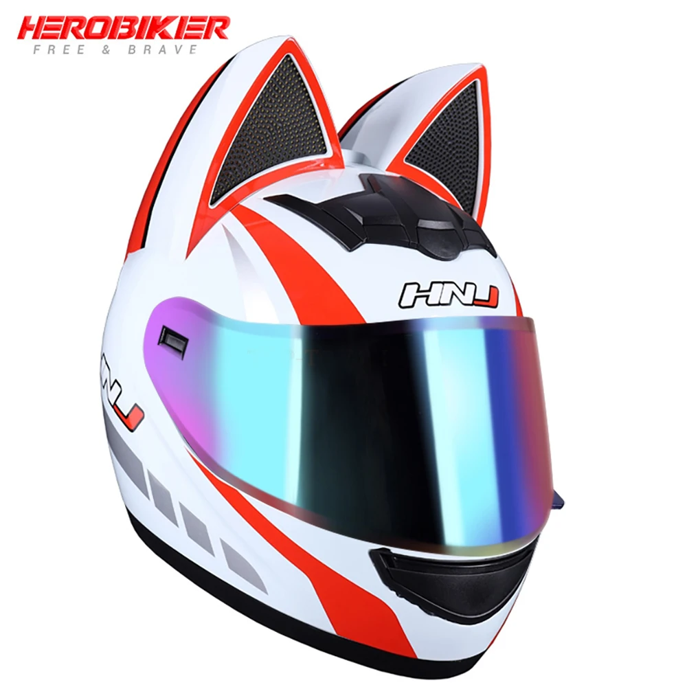 Casco integrale caschi Moto uomo Cat Ear Casco Moto Moto equitazione Casco  protettivo Motocross Multicolor - AliExpress