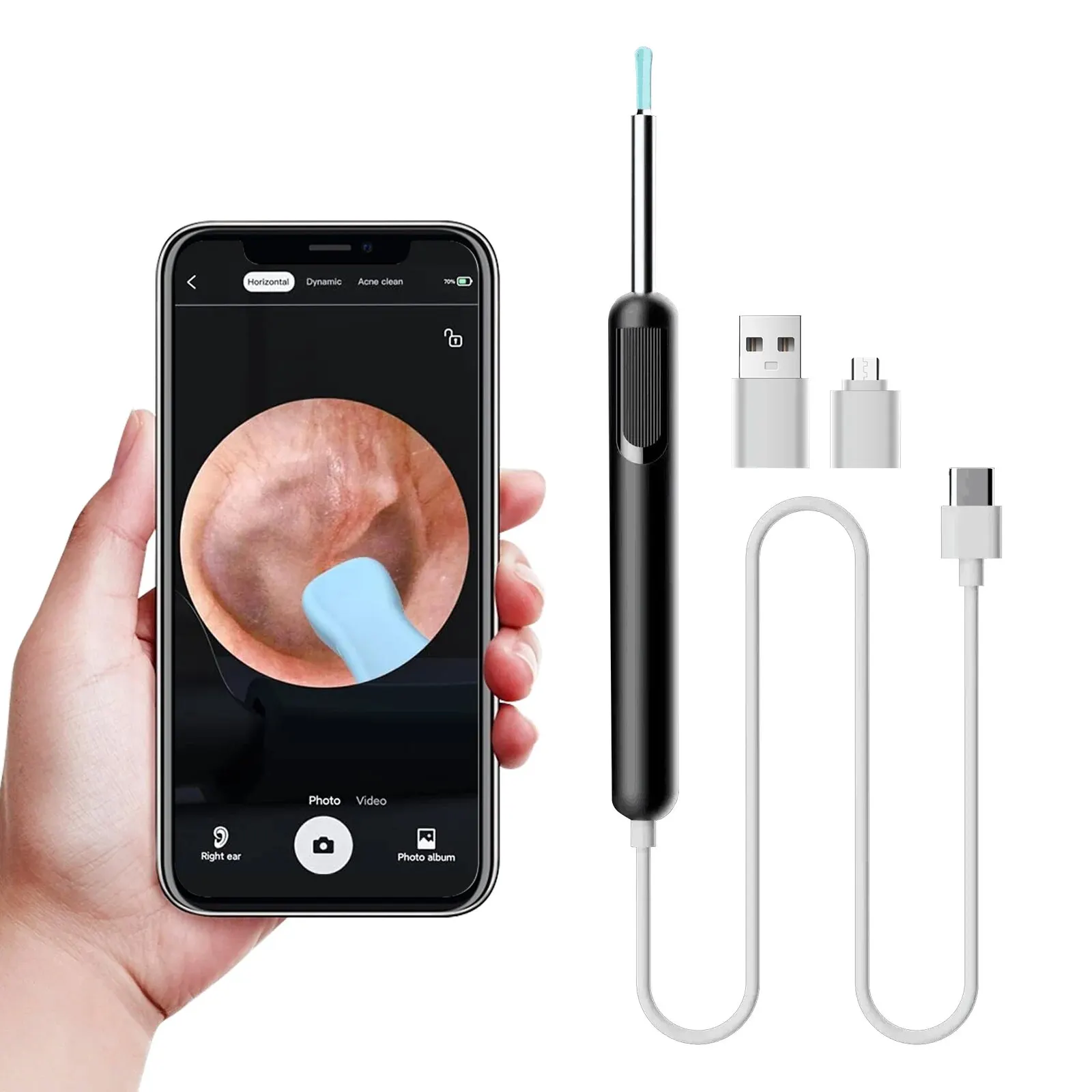 Ear Wax Cleaner Ear Wax Removal Tool Smart Ear Cleaner Camera Scope with Light Smartphone HD Video Otoscope Wax Cleaner For Android PC